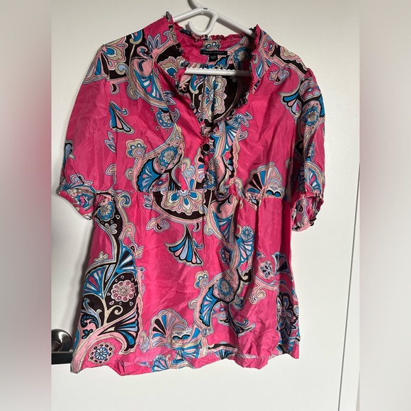 Banana Republic Paisley Pink Silk Blouse Top Shirt - Picture 1 of 5